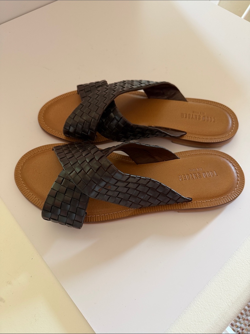 Todd Snyder Dark Brown Woven Cross-Strap Leather Sandals Sz 12.  Tub3